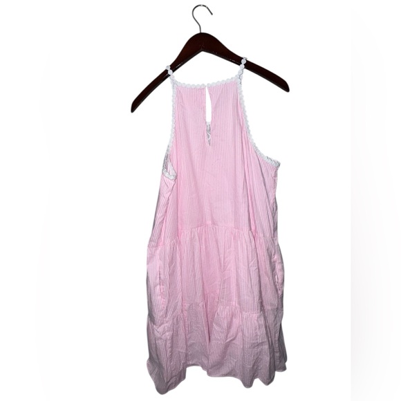 🔥Lilly Pulitzer Britt Seersucker Striped Halter Lace Dress Havana Pink - Picture 5 of 10